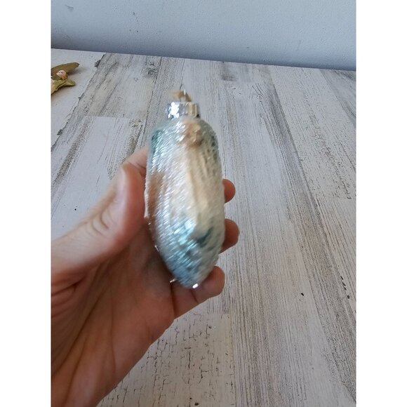 Glass beaded seashell shell ornament green silver nautical beach Xmas tree - Picture 2 of 7